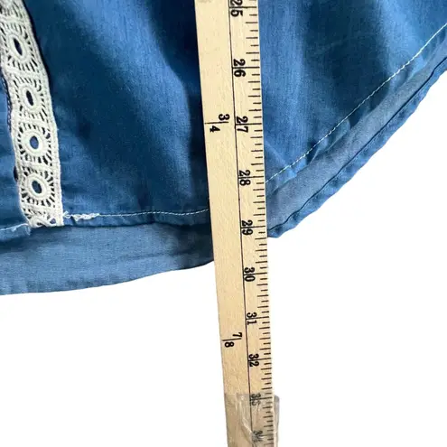 Suzanne Betro Weekend Shirt 3XL Blue Denim Crochet Lace Western Cottage Top