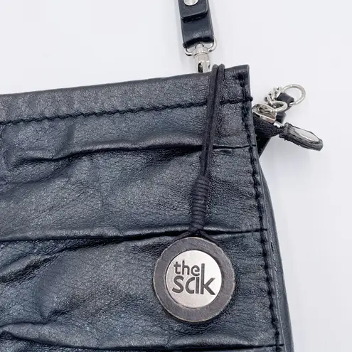 The Sak Charleston Leather Demi Clutch Crossbody Bag Black Onyx Pleated Purse