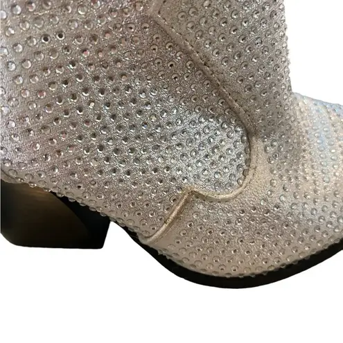 Soda silver rhinestone high heel Glam cowgirl half boots disco cowgirl western