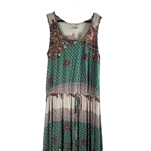 Christine V Multi Print Maxi Dress Women’s Size L Boho Summer Casual Vacation Green Size L