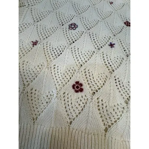 Driftwood Sweater Embroidered Knit Top Flowers Puff Sleeves Size XL Cottage Core