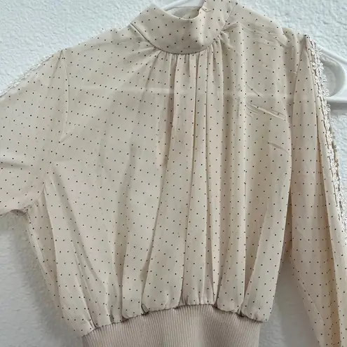 Double Zero  Split Sleeve Polka Dot Blouse Top High Neck Open Back Stone Womens S