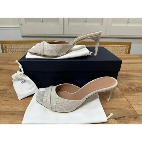 Malone Souliers Lumi 70 Slide Sandal Squared Toe Stiletto Beige 6 US 36.5 EU NIB