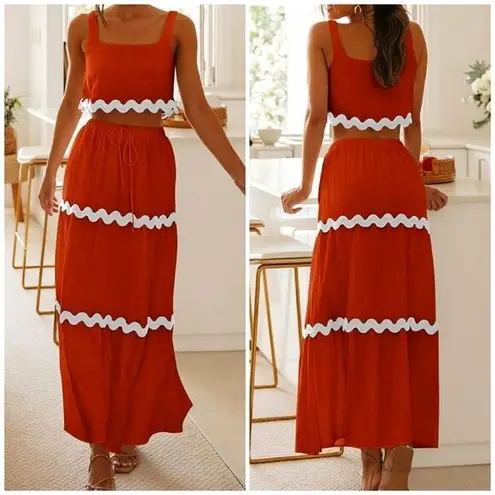 PRETTYGARDEN , Red 2 pc. Cropped Top & Full Pull-on Maxi Skirt Set Size Medium