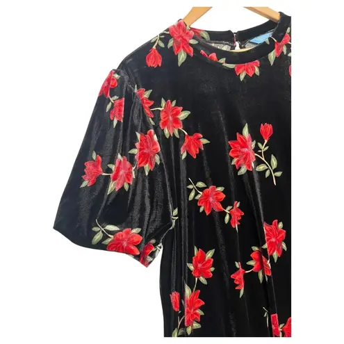 Draper James Dress Womens 2XL Black Red Floral Velvet Bubble Sleeve Cocktail