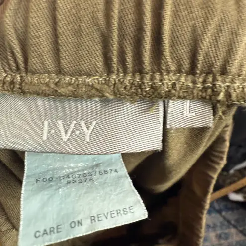 I.V.Y Pants Women L Oregano Drawstring Bohemian Straight Leg Trousers Lagen NWT Green Size L