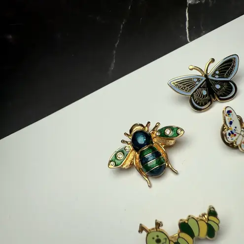 Insect Brooch & Tack Pins Lot Of 7 Caterpillar Butterfly Ladybug Bee