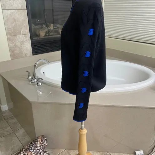 St John Collection Black Blue Knit Zip Up Collared Sweater Cardigan Size 6 lady