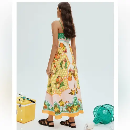 ALÉMAIS Lemonis Printed Linen Midi Dress White Size 8