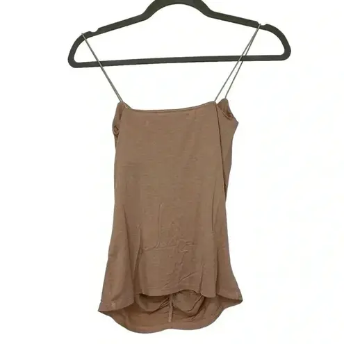 ENZA COSTA RUCHED CAMISOLE TOP SMALL DK NUDE VISCOSE LYCRA STRETCH TANK NWOT Tan