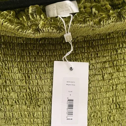 NWT Caroline Constas Megara Off the Shoulder Shirred Stretch Velvet Mini Dress Green