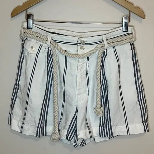 Polo  Ralph Lauren Striped 100% Linen Rope Belt White & Blue Shorts Size 2