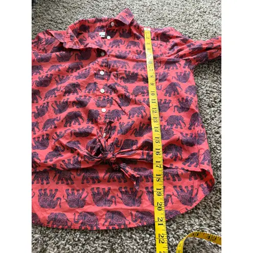 J.Crew  Red Elephant Print Button Up Shirt Womens Sz S Novelty Tie Front