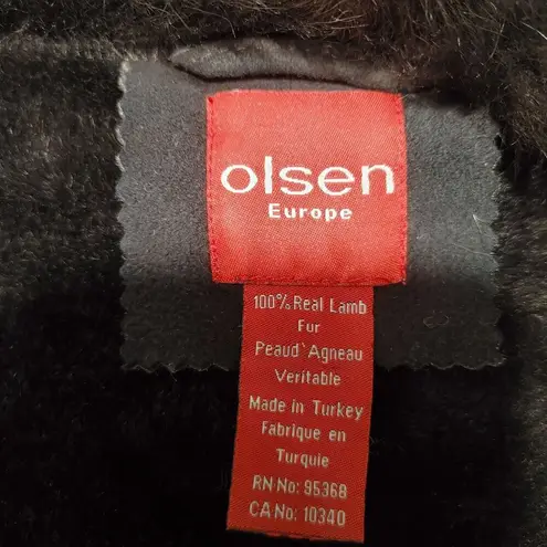 Olsen Europe Womens Lamb Fur Coat Size 10 Brown Shearling Button Closure Turkey