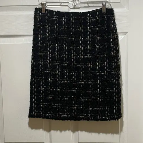 J. McLaughlin  Black & Gold Tweed Skirt Size 6