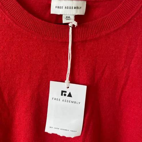 NEW FREE ASSEMBLY Knit Fitted Top Short Sleeve Lightweight Red Size 2XL