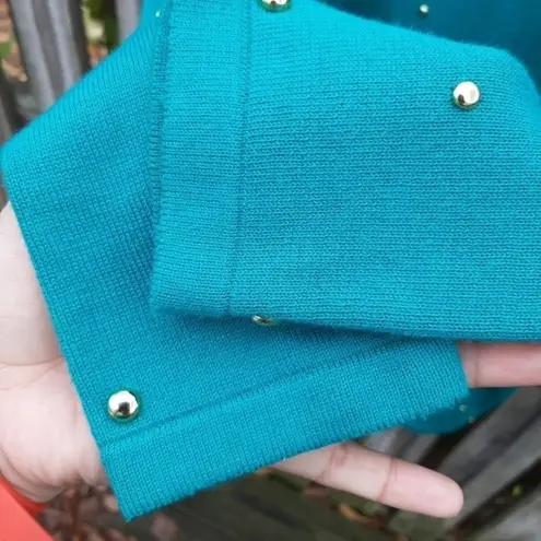 Vintage Casual Corner Studded Sweater Green Gold Tunic Removable Shoulder Pads L Size L