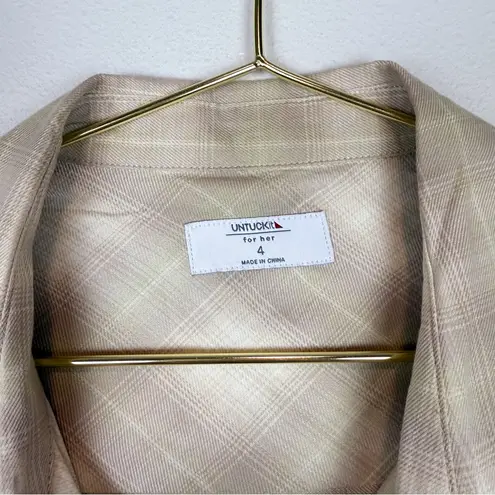 Untuckit for Her Layla Cotton Blend Flannel Button Up Shirt Tan Size 4 Tan
