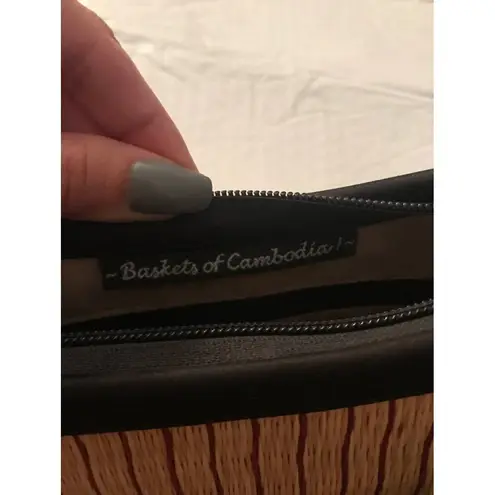 woven straw cambodian boho style Basket tote purse brown cute festival beach Tan