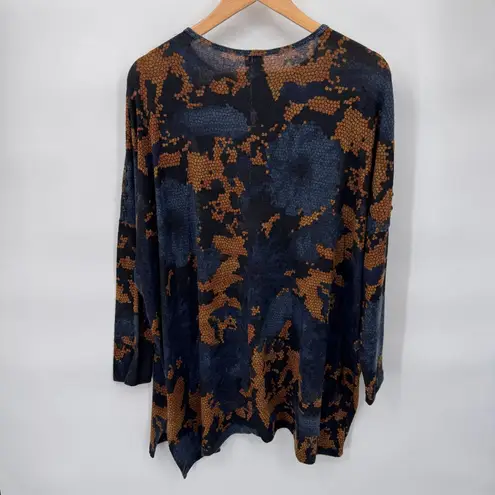 Clara Sun Woo Tunic Top Womens Small Oversized Blue Gold Floral Polyester VTG