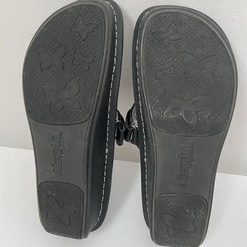 Alegria  Carina CAR-601 Black Slip On Sandals Silver Heart Womens 40 / 9.5-10