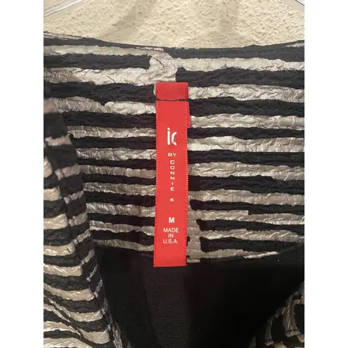 IC by Connie K Jacket Womens Medium Black Stripe Crinkle Single Button Made USA