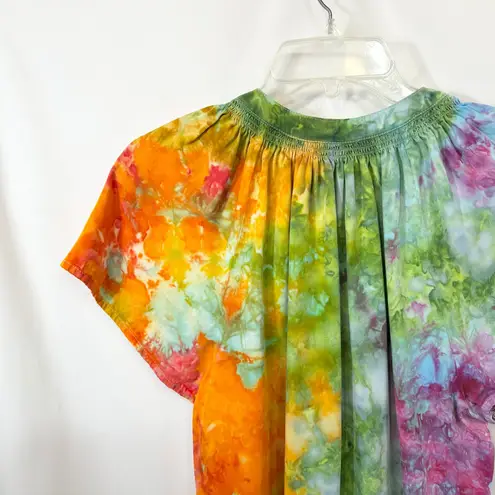 Velvet Heart Large Top Handmade Tie Dye Short Sleeve Rainbow Festival Boho 1739