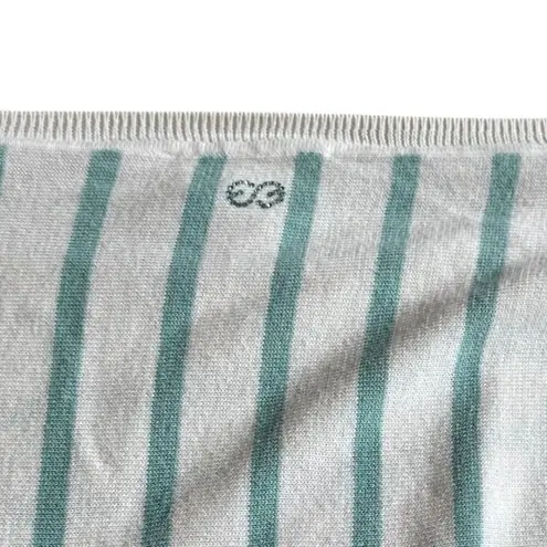 Escada Sport Teal White Stripe Sweater Stretch Cropped Sleeves Cotton Medium Blue