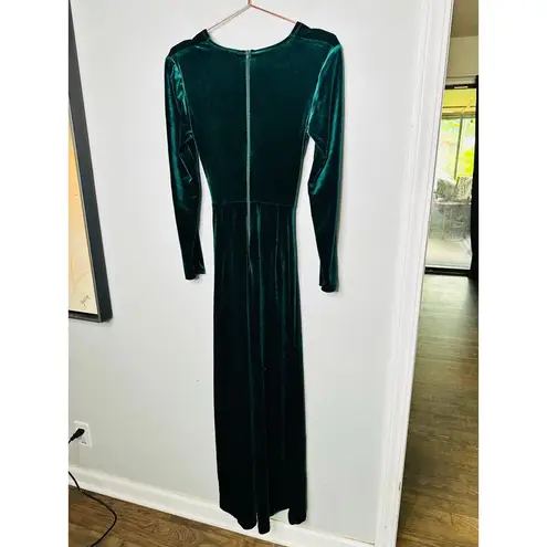 Bronx & Banco Emerald Green Velvet Wrap Waist Long Sleeves Jumpsuit Size Medium
