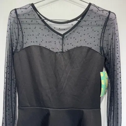Rock Steady Black Sheer Polka Dot Lace Sweetheart Bodice Rockabilly Peplum Top Size M