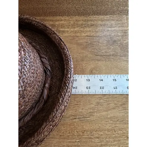 Women's Brown Raffia (?) Bowler Hat Rolled Brim Vintage Liz Claiborne 12” X 10”