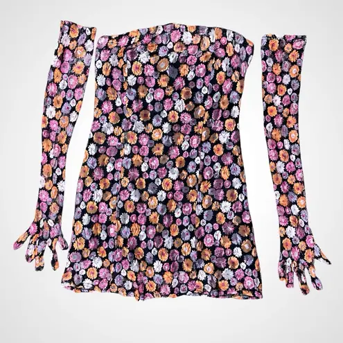 NWOT MISCREANTS Cupid Lace Mini Dress in Orange and Pink Floral, UK12 (US8) Size 8