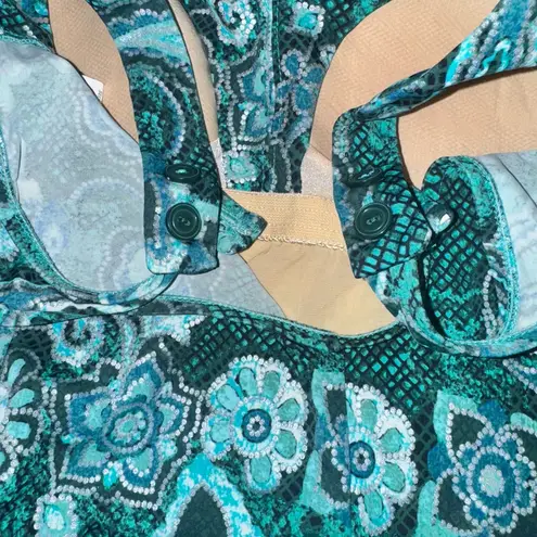 Maxine of Hollywood 1970s Teal Paisley Pinup Vintage Bathing Suit Swimsuit Sz 14