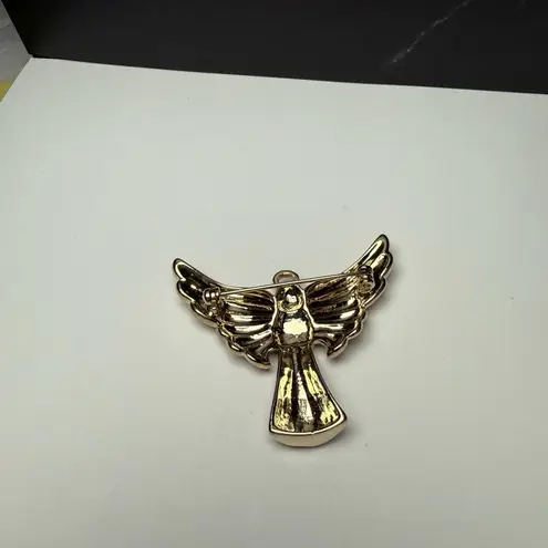 Monet Winged Angel Red Enamel Rhinestone Brooch Pin Gold Tone Signed