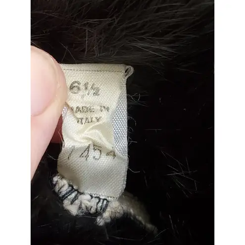 VTG Rabbit Fur Cuff Gloves Ladies Women Size 6.5 Green Leather Black Mob Wife