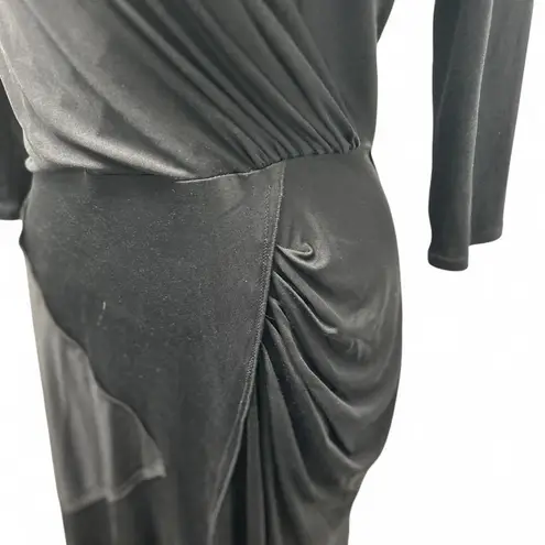 Catherine Malandrino Black Ruched Sheath Dress V-Neck 3/4 Sleeve