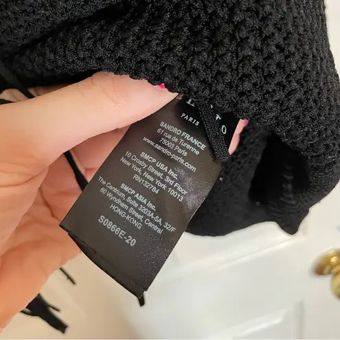 Sandro Paris Open Knit Fringe Top Sweater Sz S/M Black Boho Western