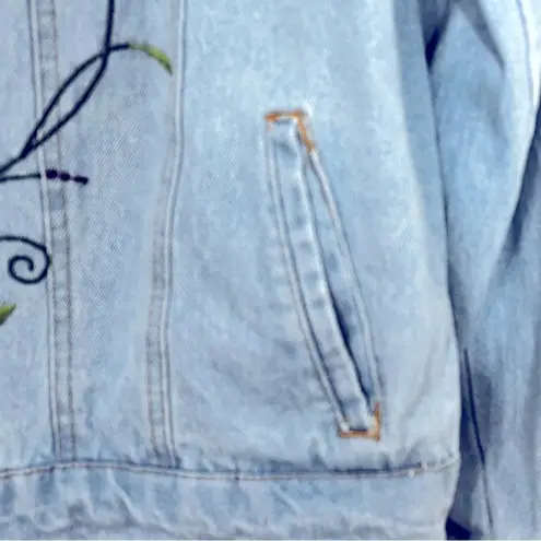Peck & Peck Hummingbird Embroidered Blue Jean Floral Long Sleeve Denim Jacket