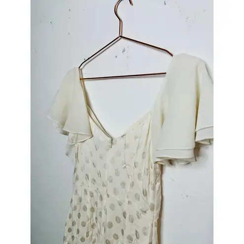 Three Floor White Polka Dot Textured Hourglass Ruffle Trim Perle Dress sz US 2