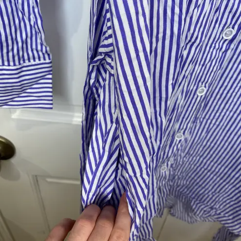 Bishop and Young Blue & White Striped Long Sleeve Button Shift Dress Small NWT