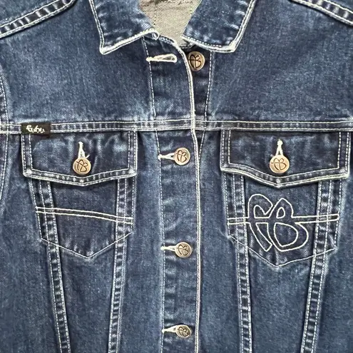 FUBU Vintage 90s Y2K Jean Jacket M Blue Crop Trucker Logo Streetwear Hip Hop Size M