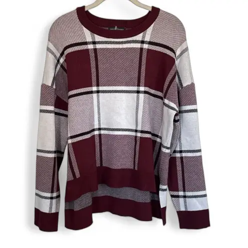 Saks‎ Fifth Avenue Maroon Gray Plaid Pullover Sweater Large Knit Rayon Blend thumbnail 3