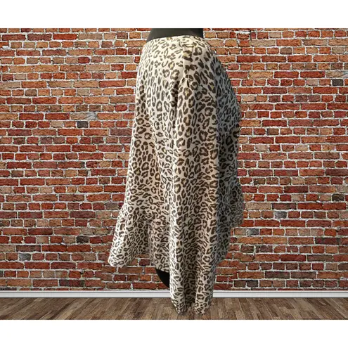 Nine West  Brown Beige Leopard Animal Print Peplum Long Sleeve Top Sz Large