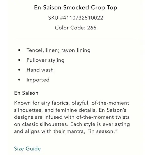 Anthropologie En Saison Cream Pink Smocked Floral Crop Top Size Small