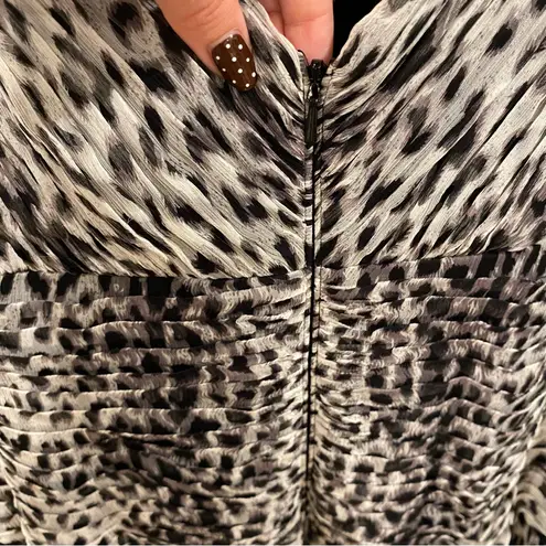 Tadashi Collection Silk Leopard Print Midi Dress Ruched V