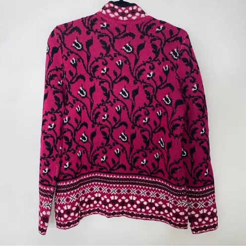 appleseed's Cottagecore Grandmacore Pink Floral Zipper Wool-blend Sweater Small