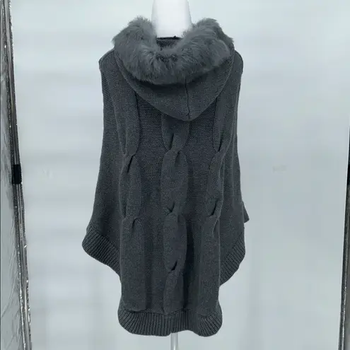 J. McLaughlin  Gray Merino Wool Cape Poncho Rabbit Fur Hood M/L