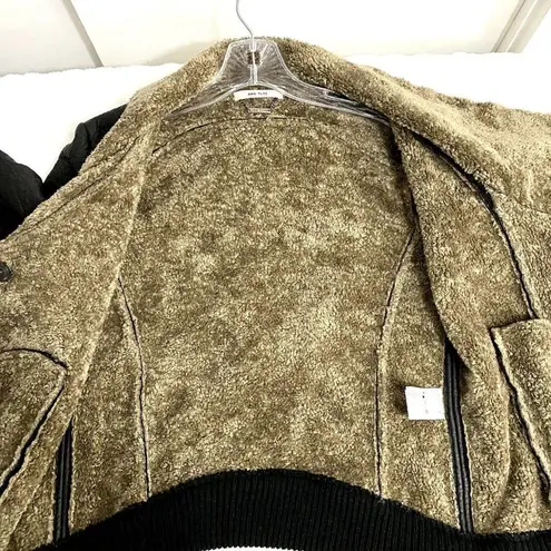 AMS Pure Black Vegan Leather Wool Mohair Fuzzy Lining Full Zip Jacket 10