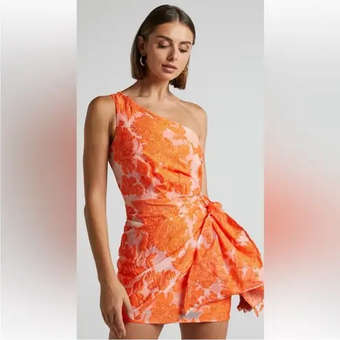 Reverse Orange and White One-Shoulder Dress