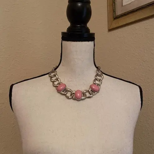 New York And Company Signed NY Gold Tone / Pink Costume Necklace Adjustable Length